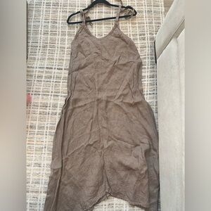 Taupe Brown Linen Italian Sleeveless Dress